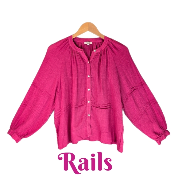 Rails Linen Blend Blouse Womens Sz S Front Abalone Button Oversized Pink Hue - Picture 1 of 14